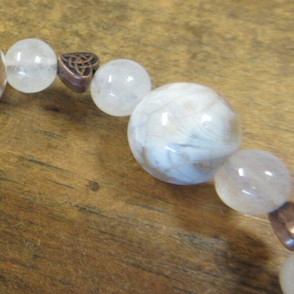 MERRISOTA JEWELRY Agate White Quartzite Stretch Bracelet Size 7" Gemstones NEW - Picture 5 of 6